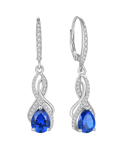 YL Unendlichkeit Ohrringe 925 Sterling Silber Knoten Ohrringe September Geburtsstein Saphir Schmuckgeschenke für Damen Mutter Freundin von YL