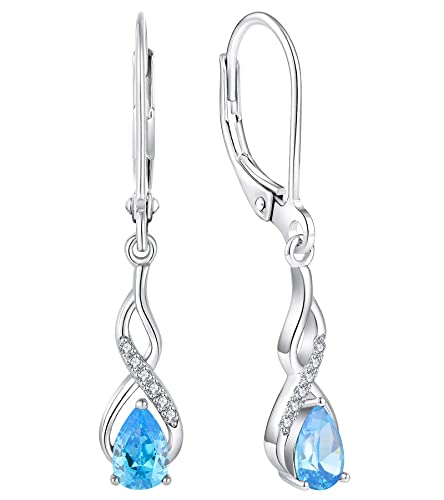 YL Unendlichkeit Ohrringe 925 Sterling Silber März Geburtsstein Aquamarin Ohrringe für Damen von YL