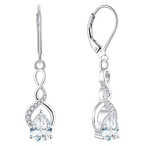 YL Unendlichkeit Tropfen Ohrringe 925 Sterling Silber April Geburtsstein Simuliertes Diamant Ohrringe für Damen von YL