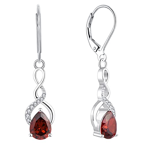 YL Unendlichkeit Tropfen Ohrringe 925 Sterling Silber Januar Geburtsstein Granat Ohrringe für Damen von YL
