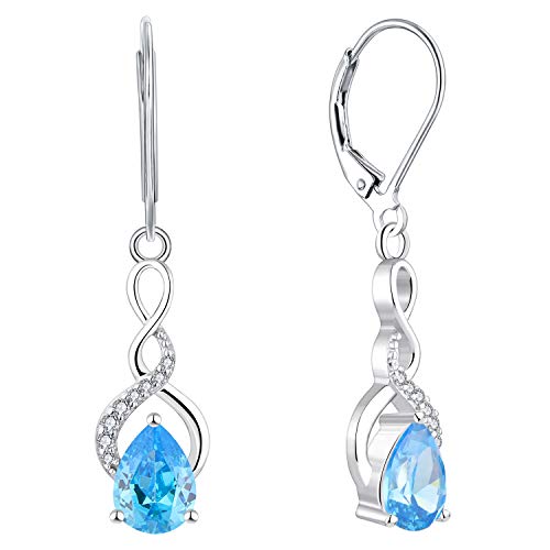 YL Unendlichkeit Tropfen Ohrringe 925 Sterling Silber März Geburtsstein Aquamarin Ohrringe für Damen von YL
