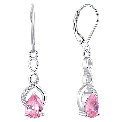 YL Unendlichkeit Tropfen Ohrringe 925 Sterling Silber Oktober Geburtsstein Turmaline Rosa Ohrringe für Damen von YL