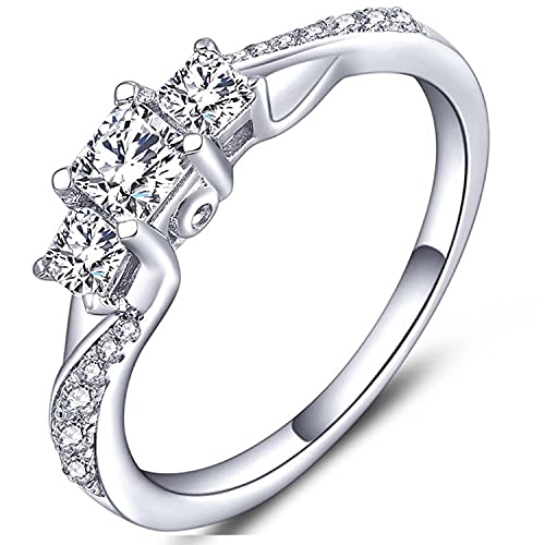 YL Verlobungsring 925 Sterling Silber Prinzessin geschnitten April Geburtsstein weißen Zirkonia 3 Stein Ehering für Damen Braut(Größe 56） von YL