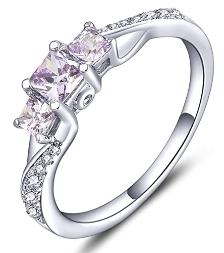 YL Verlobungsring 925 Sterling Silber Prinzessin geschnitten Juni Geburtsstein Alexandrit 3 Stein Ehering für Damen Braut(Größe 58） von YL