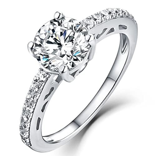 YL Verlobungsring 925 Sterling Silber Schliff 5A Runder Zirkonia Hochzeitsversprechen Ring für Damen Braut(Größe 54) von YL