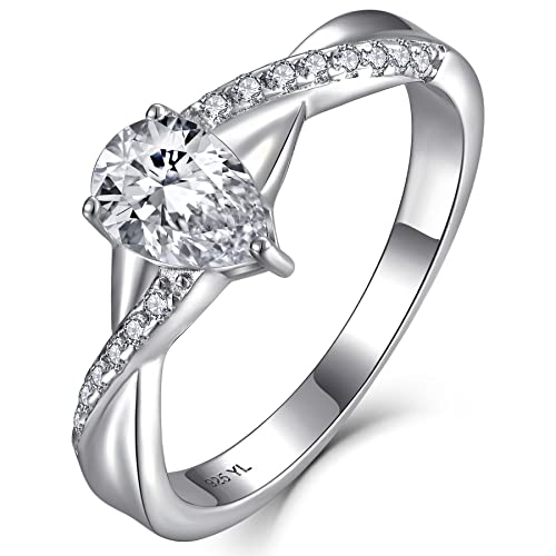 YL Verlobungsring 925 Sterling Silber Schliff 5A Tropfenschliff Zirkonia Unendlichkeit Ring Solitaire Band Schmuck Geschenk für Damen(Größe 56) von YL