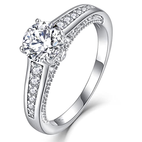 YL Verlobungsring 925 Sterling Silber Schliff 5A Weißer Zirkonia CZ Hochzeitsversprechen Ring für Damen Braut(Größe 52) von YL