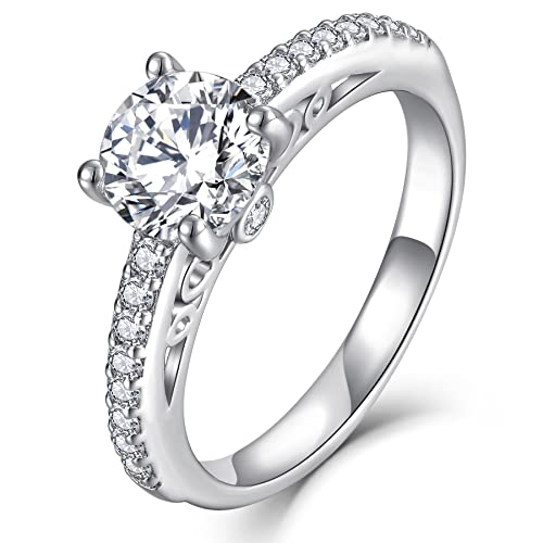 YL Verlobungsring 925 Sterling Silber Schliff 5A Weißer Zirkonia CZ Ring Solitaire Band Schmuck Geschenk für Damen(Größe 50) von YL