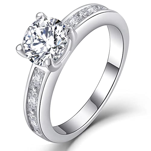 YL Verlobungsring 925 Sterling Silber Schliff 5A Zirkonia Ring Solitaire Breitband Schmuck Geschenk für Damen(Größe 54) von YL