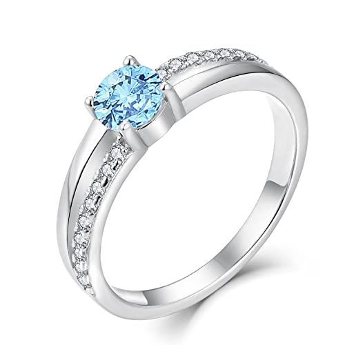 YL Verlobungsring Damen 925 Sterling Silber Ring Damen Aquamarinblau Ringe Silberringe Eheringe Ringe Frauen(Größe 50） von YL