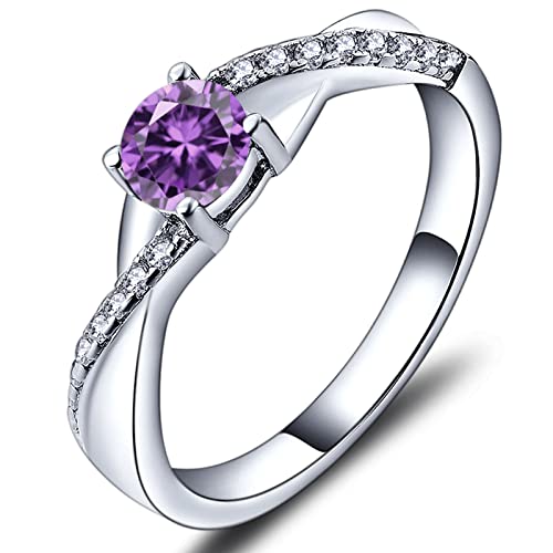 YL Verlobungsring Ehering 925 Sterling Silber mit Amethyst Februar Geburtsstein Unendlichkeit Ring Solitärring für Damen（Größe 52） von YL