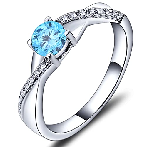 YL Verlobungsring Ehering 925 Sterling Silber mit 5MM Aquamarinblau Zirkonia März Geburtsstein Unendlichkeit Ring Solitärring für Damen（Größe 50） von YL