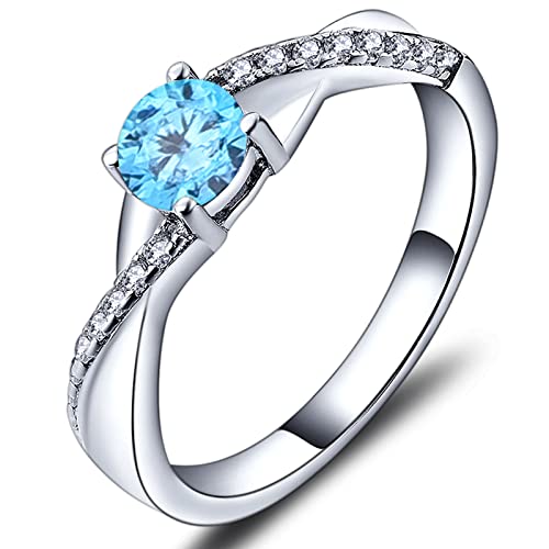 YL Verlobungsring Ehering 925 Sterling Silber mit 5MM Aquamarinblau Zirkonia März Geburtsstein Unendlichkeit Ring Solitärring für Damen（Größe 60） von YL