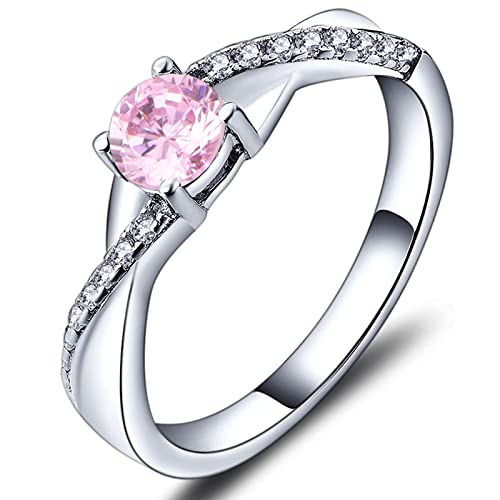 YL Verlobungsring Ehering 925 Sterling Silber mit 5MM Rosa Zirkonia Oktober Geburtsstein Unendlichkeit Ring Solitärring für Damen（Größe 60） von YL