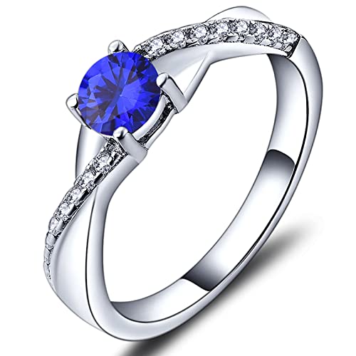 YL Verlobungsring Ehering 925 Sterling Silber mit 5MM Spinellblau September Geburtsstein Unendlichkeit Ring Solitärring für Damen（Größe 49） von YL