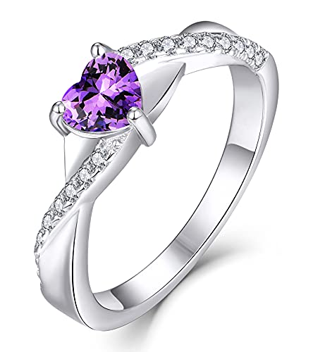 YL Verlobungsring Herz 925 Sterling Silber April Geburtsstein Weiß Zirkonia Kreuz Unendlichkeit Solitaire Ehering Ring für Braut Damen(Größe 52） von YL