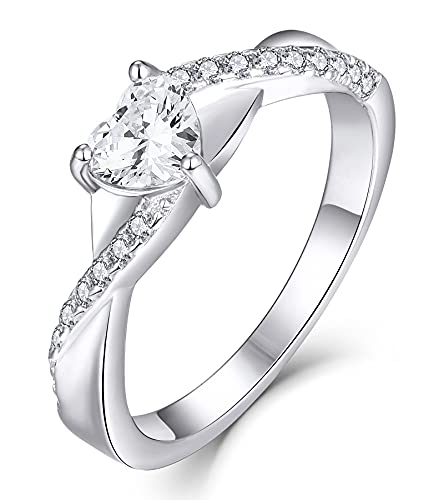 YL Verlobungsring Herz 925 Sterling Silber April Geburtsstein Weiß Zirkonia Kreuz Unendlichkeit Solitaire Ehering Ring für Braut Damen(Größe 60） von YL