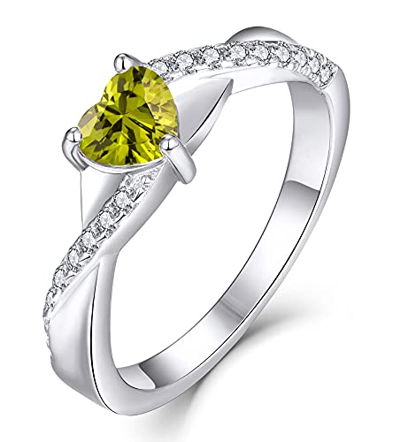 YL Verlobungsring Herz 925 Sterling Silber August Geburtsstein Peridot Grün Zirkonia Kreuz Unendlichkeit Solitaire Ehering Ring für Braut Damen von YL