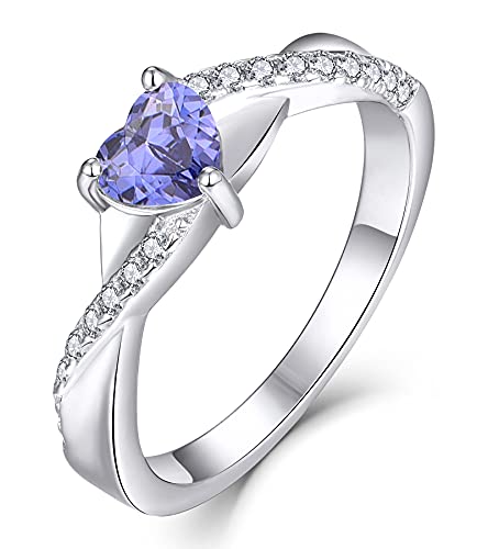 YL Verlobungsring Herz 925 Sterling Silber Dezember Geburtsstein Tansanit Kreuz Unendlichkeit Solitaire Ehering Ring für Braut Damen（Größe 56) von YL