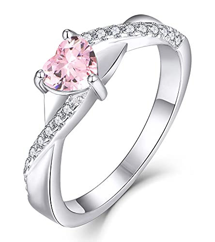 YL Verlobungsring Herz 925 Sterling Silber Oktober Geburtsstein Rosa Zirkonia Kreuz Unendlichkeit Solitaire Ehering Ring für Braut Damen(Größe 52) von YL