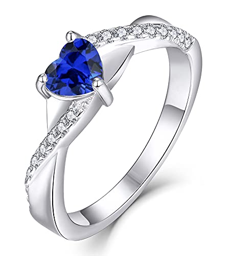 YL Verlobungsring Herz 925 Sterling Silber September Geburtsstein Spinellblau Kreuz Unendlichkeit Solitaire Ehering Ring für Braut Damen(Größe 50) von YL