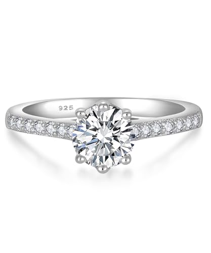 YL Verlobungsring Moissanite Ring 925er Sterlingsilber 1 Karat Farbe D VVS1 Moissanit Schmuck Geschenke für Damen Ehefrau Freundin(Größe 50) von YL
