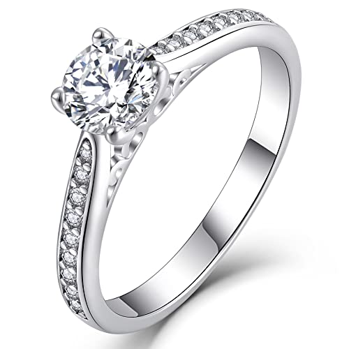 YL Verlobungsring für Sie 925 Sterling Silber Schliff 5A Runder Zirkonia Ring Solitaire Band Schmuck Geschenk für Damen(Größe 62) von YL