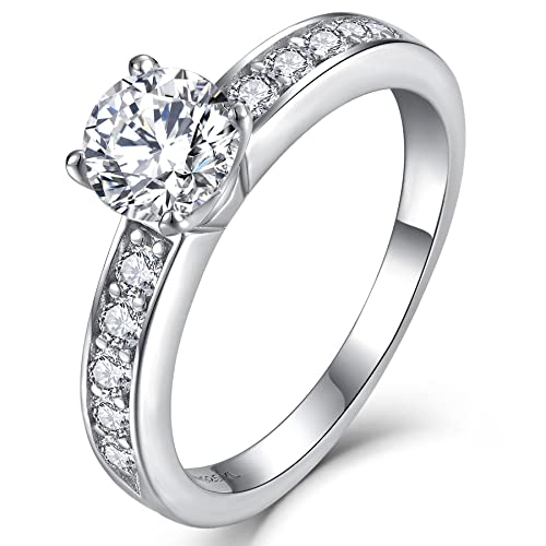 YL Verlobungsring für Sie 925 Sterling Silber Schliff 5A Weißer Zirkonia Ring Breites Solitärband Schmuck Geschenk für Damen(Größe 54) von YL