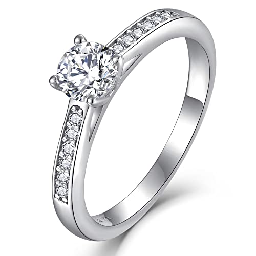 YL Verlobungsring für Sie 925 Sterling Silber Schliff 5A Weißer Zirkonia Ring Solitaire Band Schmuck Geschenk für Damen(Größe 54) von YL