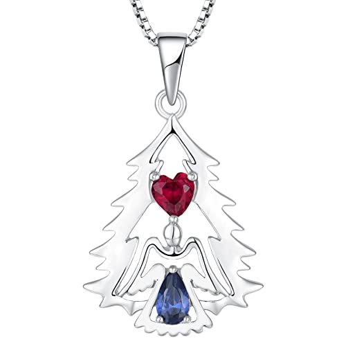 YL Weihnachtsbaum Halskette 925 Sterling Silber Angel Pendent Geschenk für Frauen, 45 + 3 cm von YL