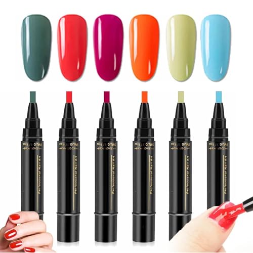 Nail Polish Pens, 3 in 1 Gel Nail Polish Pen Set, 36 Color Nail Polish Gel Pen 8 ml, Quick Dry One Step Nail Gel Pen, DIY Nail Arts for Home and Professional Manicure (6 PCS) (F) von YLBHYIRSJF