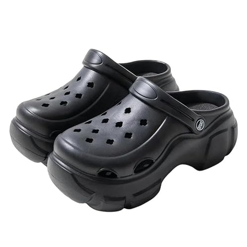 Clogs Pantoletten Dicke Sohle Loch Schuhe Sommer Eva Sandalen High Heel Weiche Sohle Frauen Strand DIY Nette Karikatur Hausschuhe-Schwarz-34-35(Fit 33-34) von YLCYDLYU