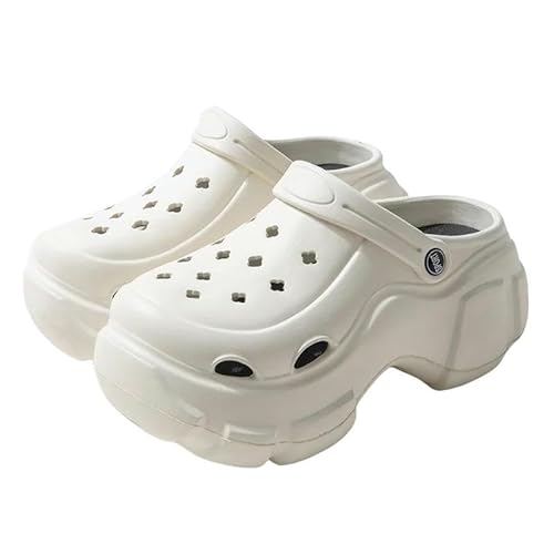 Clogs Pantoletten Dicke Sohle Loch Schuhe Sommer Eva Sandalen High Heel Weiche Sohle Frauen Strand DIY Nette Karikatur Hausschuhe-Weiß-34-35(Fit 33-34) von YLCYDLYU