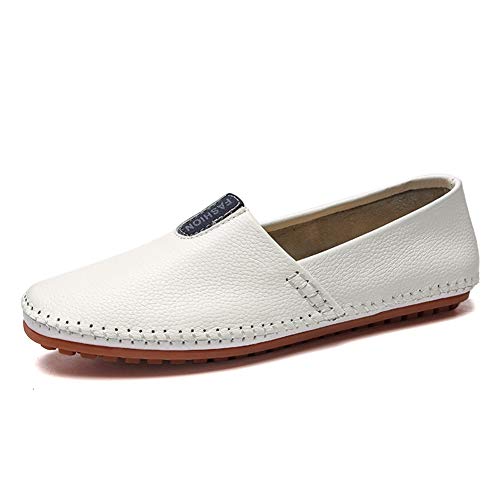 YLH Fahren Loafers for Männer Lederschuhe Slip-on-Qualitäts-Fabrics Vegan Cozy Breathable einfaches An- und Ausziehen Low Top Gehen Party-Runde Toe. (Color : Weiß, Größe : 44 EU) von YLH