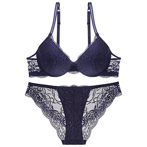 YLISHI Damen Mode Push-Up BH Und Panty Set Dessous Set Intimates (Blau,80C) von YLISHI