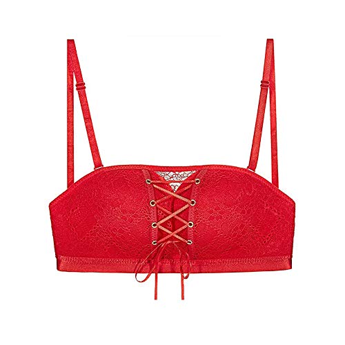 YLISHI Frauen Push Up BH Spitze Trägerlos Unsichtbarer BH, rot, 80B von YLISHI
