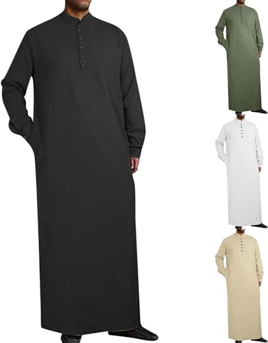 Kaftan Herren Gebetskleidung für Männer Burka Arabische Kleidung Herren Islamische Kleidung Herren Abaya Herren Gebetskleidung Robe Muslimische Kleider Herren Thobe Gebetskleidung Männer (d-Green, L) von YLLQXI