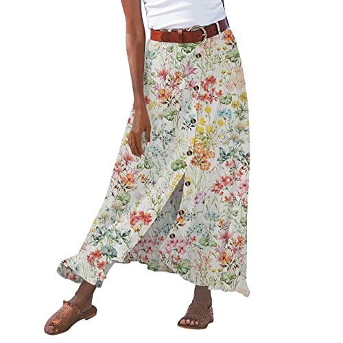 Sommerrock Damen Rock Länge Maxirock Damen Lang FreizeitröCke Lange FaltenröCke Wickelrock Länge Boho Rock Knielang Damenrock Blümchen Casualrock Schlitz StrandröCke Skirts for Women von YLLQXI