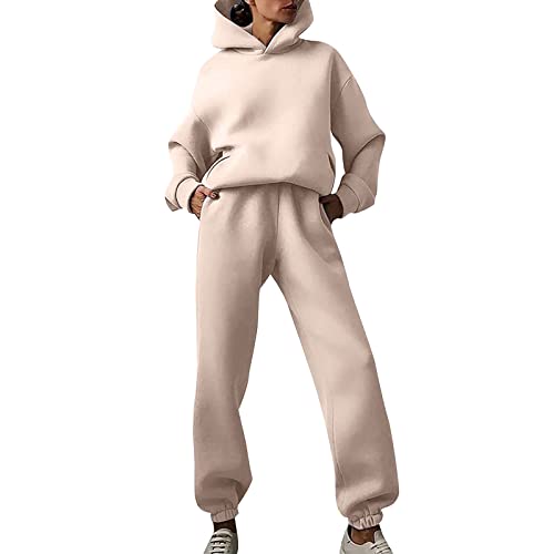 Trainingsanzug Damen Set Jogginganzug Damen Kapuzenpullover Langarm Top + Jogginghose Sportswear 2 Stück Bekleidungsset Sportanzug 2 Teilig Freizeitanzug Einfarbig Hoodie Herbst Winter (1-C, XXL) von YLLQXI