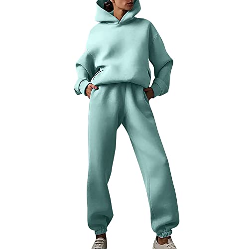 Trainingsanzug Damen Set Jogginganzug Damen Kapuzenpullover Langarm Top + Jogginghose Sportswear 2 Stück Bekleidungsset Sportanzug 2 Teilig Freizeitanzug Einfarbig Hoodie Herbst Winter Sport (1-A, S) von YLLQXI