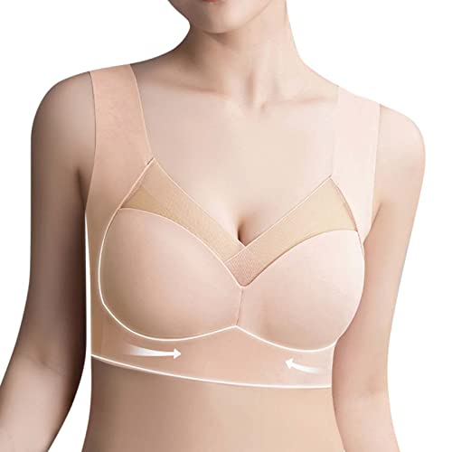 Wmbra BH Wmbra Haltungskorrektur BH Ergonomischer Ohne Bügel Soft Push Up BH Atmungsaktiver Klassische BH Komfort Nahtloser Träger Schlaf BH Stretch Sports Yoga BH Bustier Sexy Frauen (Beige, XL) von YLLQXI