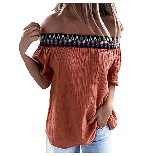 YLLQXI Damen Chiffon Schulterfrei Oberteil Elegant Bluse Sommer Carmen Sexy Trägerlos Oversize Top T-Shirts,Einfarbig Hemd Loose Carmenbluse Oberteil Für Frauen Teen Girls von YLLQXI