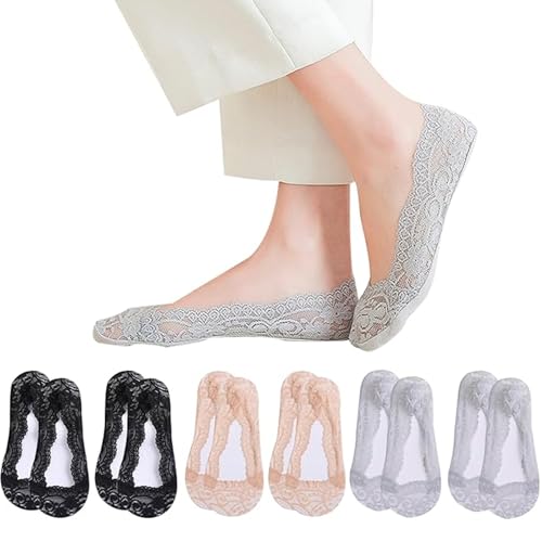 6 Paar Unsichtbar Füßlinge Damen, Rutschfestem Spitze Füsslinge, Universal Unsichtbare Socken Damen Atmungsaktiv Sneaker Socken Damen Kurze Ballerina Socken für Loafer Hohe Absätze von YLLZJ