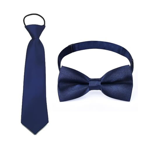 Kinder Krawatte und Fliege Set Fliege und verstellbare Vorbindung für Jungen, perfekt für Abschlussfeiern (Navy blau) von YLLZJ