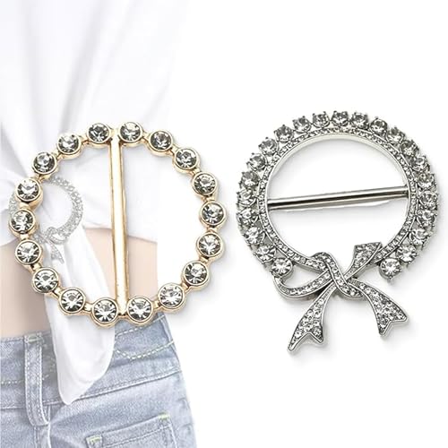 Schalringe mit Cubic Zirkonia im eleganten 2er-Set für Damen - Als T-Shirt-Clip, Kleidungseckenknoten oder Knopf-Clip, Ein echtes Highlight für jedes Outfit von YLLZJ