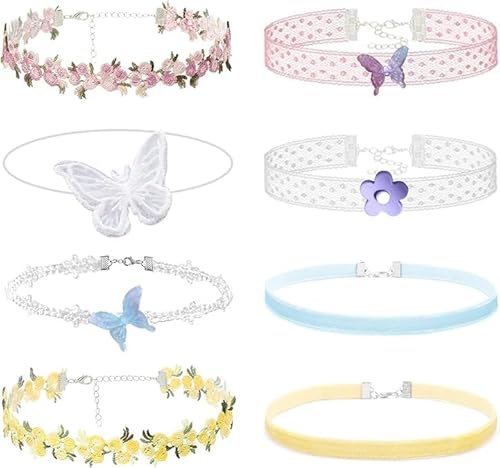 8 Stück Kropfband Damen Mädchen, Choker Set Damen, Blumen Choker Halskette Spitzen Choker Samt Kropfband Choker Kette Schmetterling, Verstellbar Choker Halsband, Halsketten Set für Frauen Mädchen (C) 8 Stück Kropfband Damen Mädchen, Choker Set Damen, Blumen Choker Halskette Spitzen Choker Samt Kropfband Choker Kette Schmetterling, Verstellbar Choker Halsband, Halsketten Set für Frauen Mädchen (C) von YLMYOLEMEI