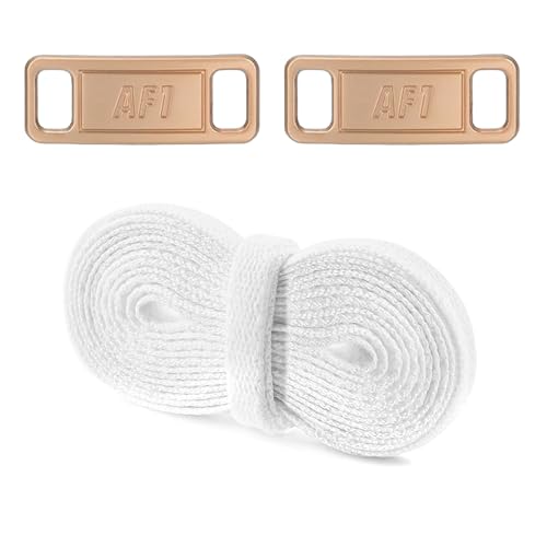 YLOKO Air Force 1 Original Schnürsenkel mit AF1 Metalletiketten, 119,4–137,2 cm, flache Ersatz-Schnürsenkel für Air Force Ones, Herren und Damen Sneakers, Goldfarbene Etiketten und weiße Schnürsenkel von YLOKO