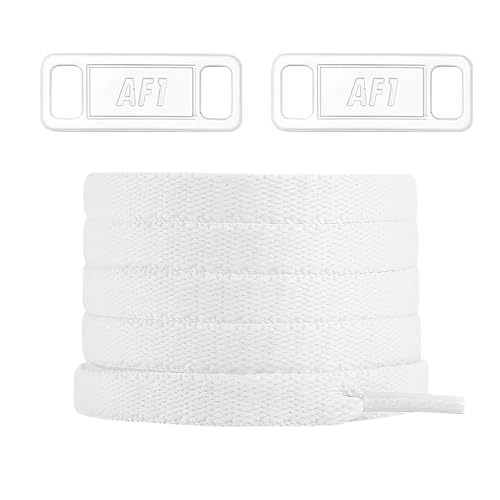 YLOKO Air Force 1 Original Schnürsenkel mit AF1 Metalletiketten, 119,4–137,2 cm, flache Ersatz-Schnürsenkel für Air Force Ones, Herren und Damen Sneakers, Weiße Etiketten und weiße Schnürsenkel, 54 von YLOKO