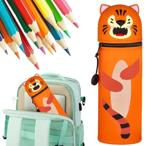 2-in-1 Silikon Federmäppchen,Mäppchen,Cartoon Federmäppchens,Federmäppchen aus Weichem Silikon,Stiftetasche Buntstifte Marker, Büro, Uni, niedlicher Schulbedarf,Bleistifttasche Mädchen Junge(Tiger) von YLOOKO