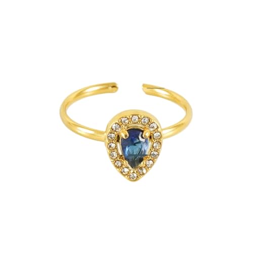 YLTXMCZT Damen-Armband mit offenem Ring, 18 Karat Gold, Wassertropfen, Zirkon, verstellbar (Material : Blue) von ALZYFC